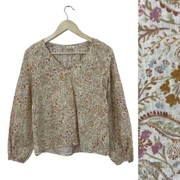 ANA A New Approach X-Small Peasant Botanical Top Boho V-Neck Cotton Rayon Womens - Picture 1 of 15